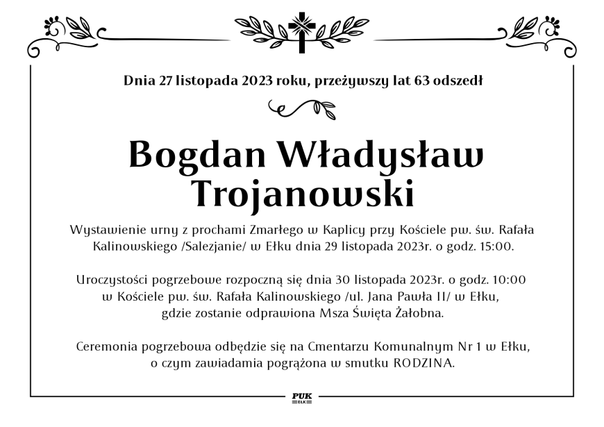 Bogdan Władysław Trojanowski - nekrolog